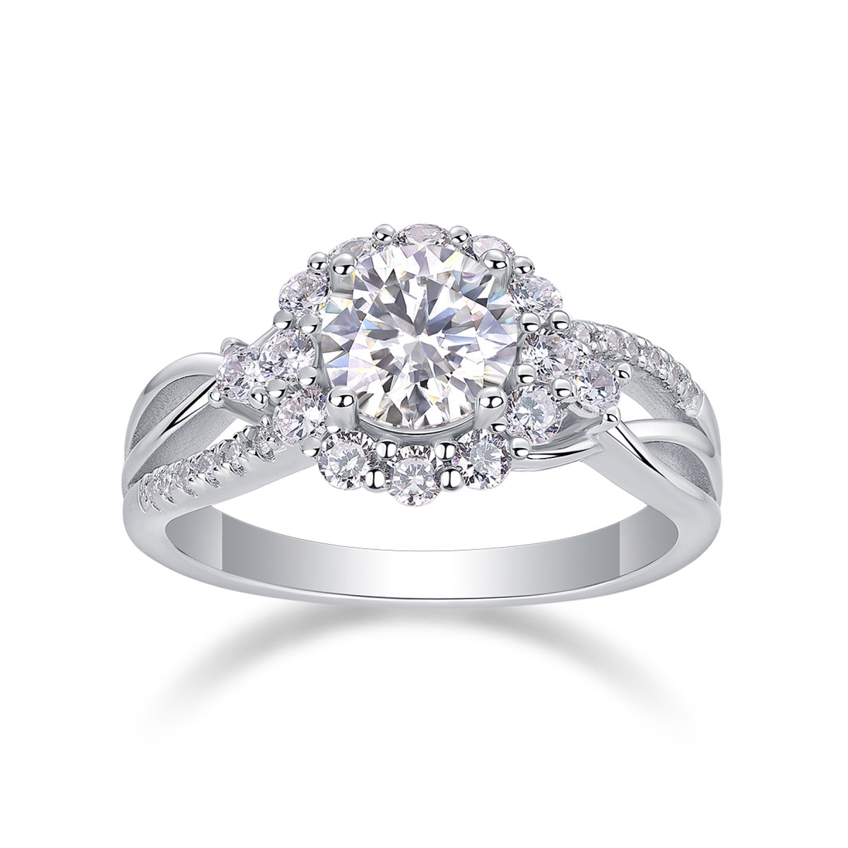 Snow Lotus Moissanite Halo Ring in Sterling Silver
