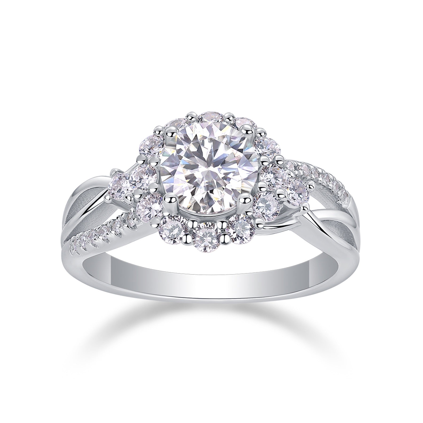 Snow Lotus 2 Carat Moissanite Halo Ring in Sterling Silver