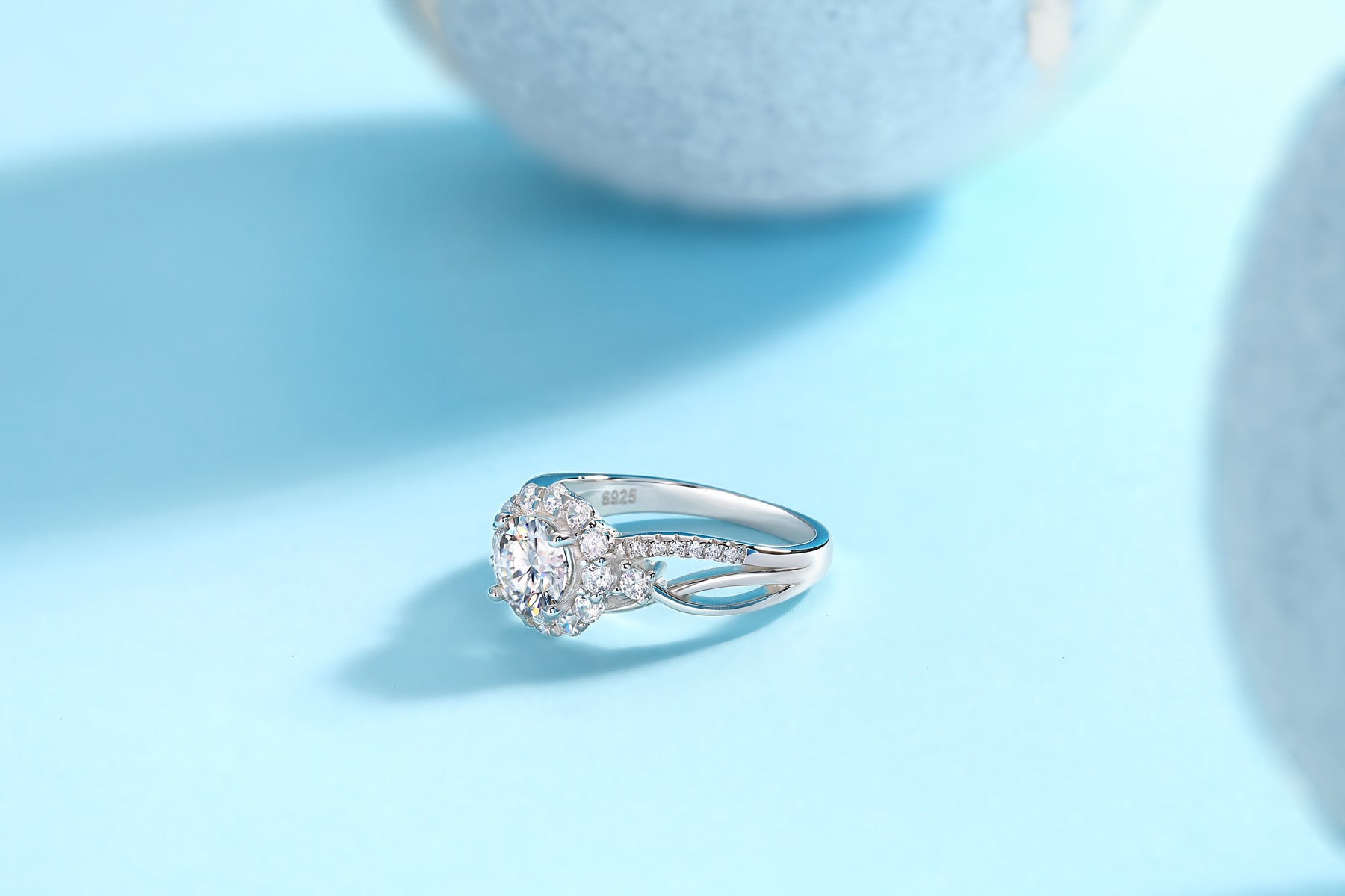 Snow Lotus 2 Carat Moissanite Halo Ring in Sterling Silver