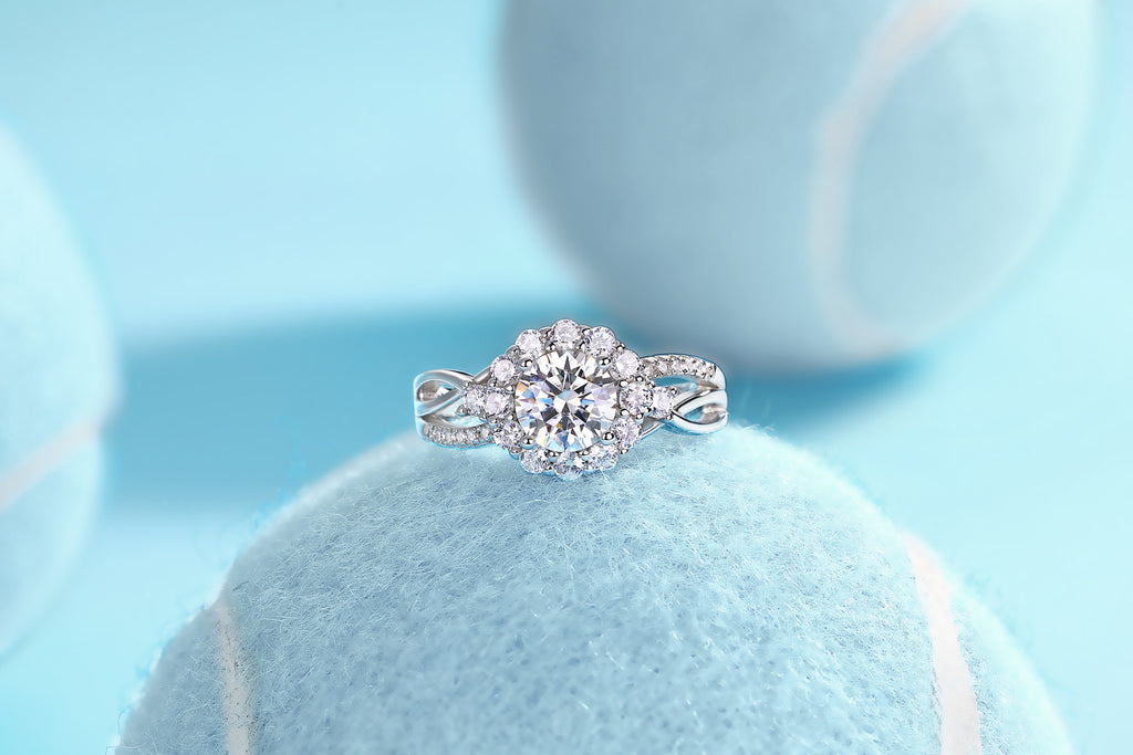 Snow Lotus 2 Carat Moissanite Halo Ring in Sterling Silver