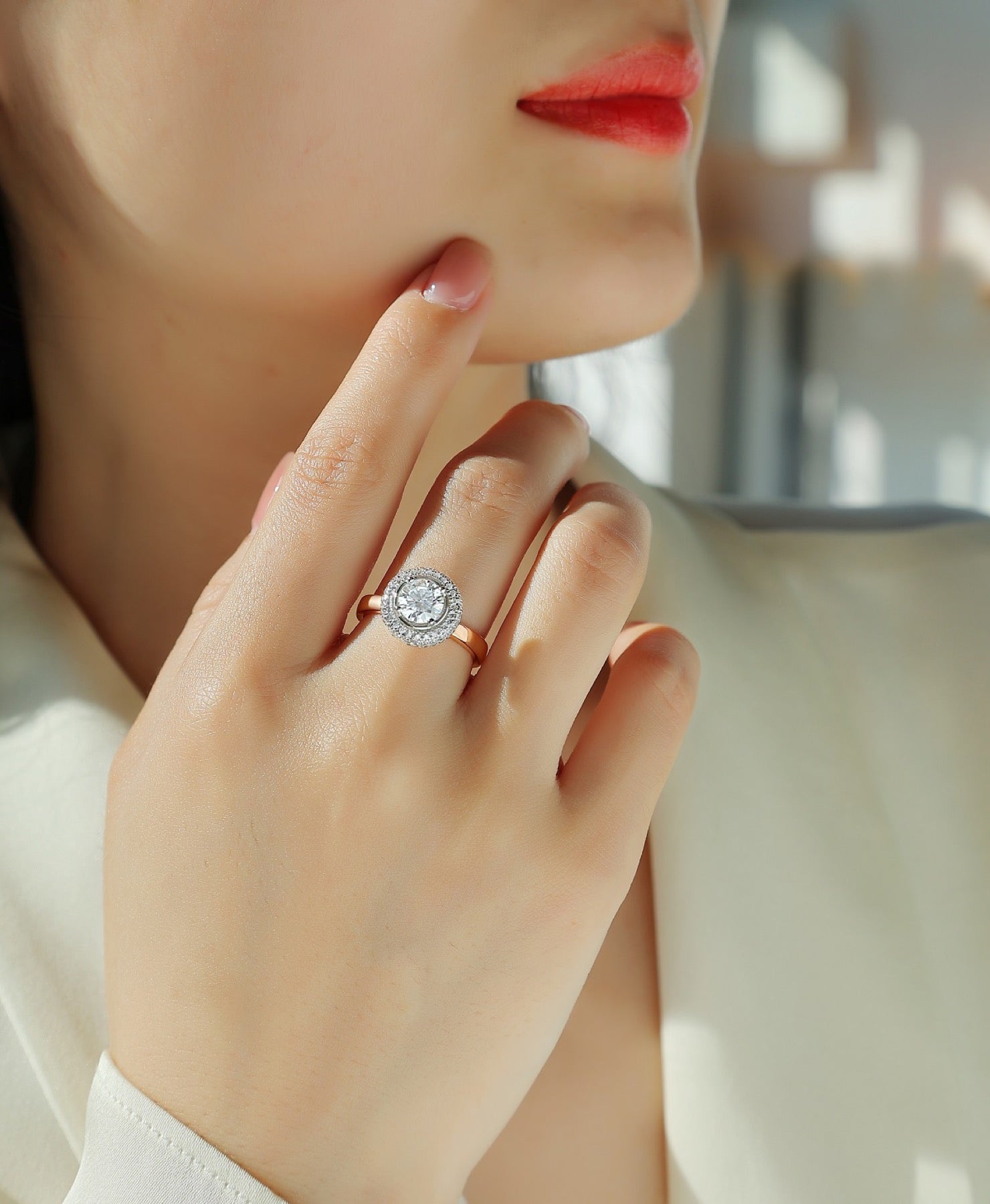 Moonwater 1 Carat Moissanite Double Halo Ring in Sterling Silver