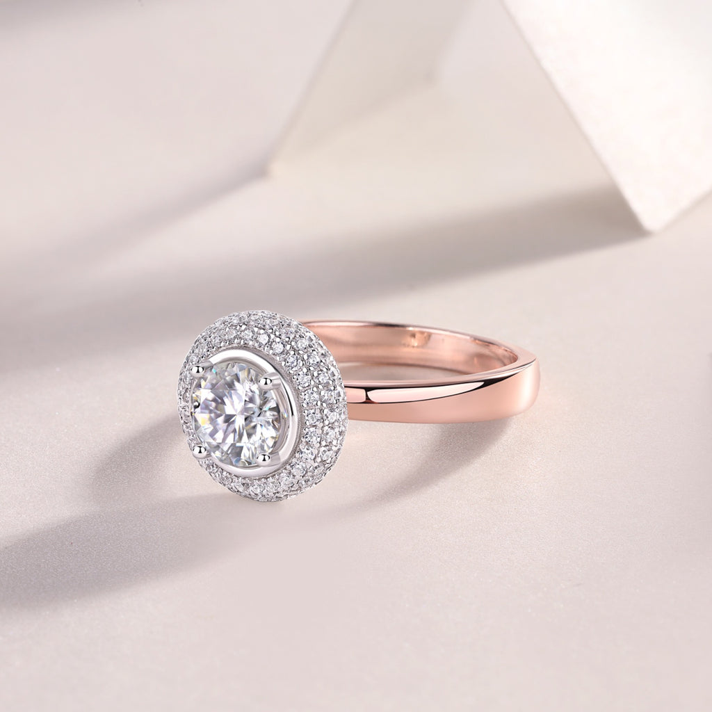 Moonwater 1 Carat Moissanite Double Halo Ring in Sterling Silver