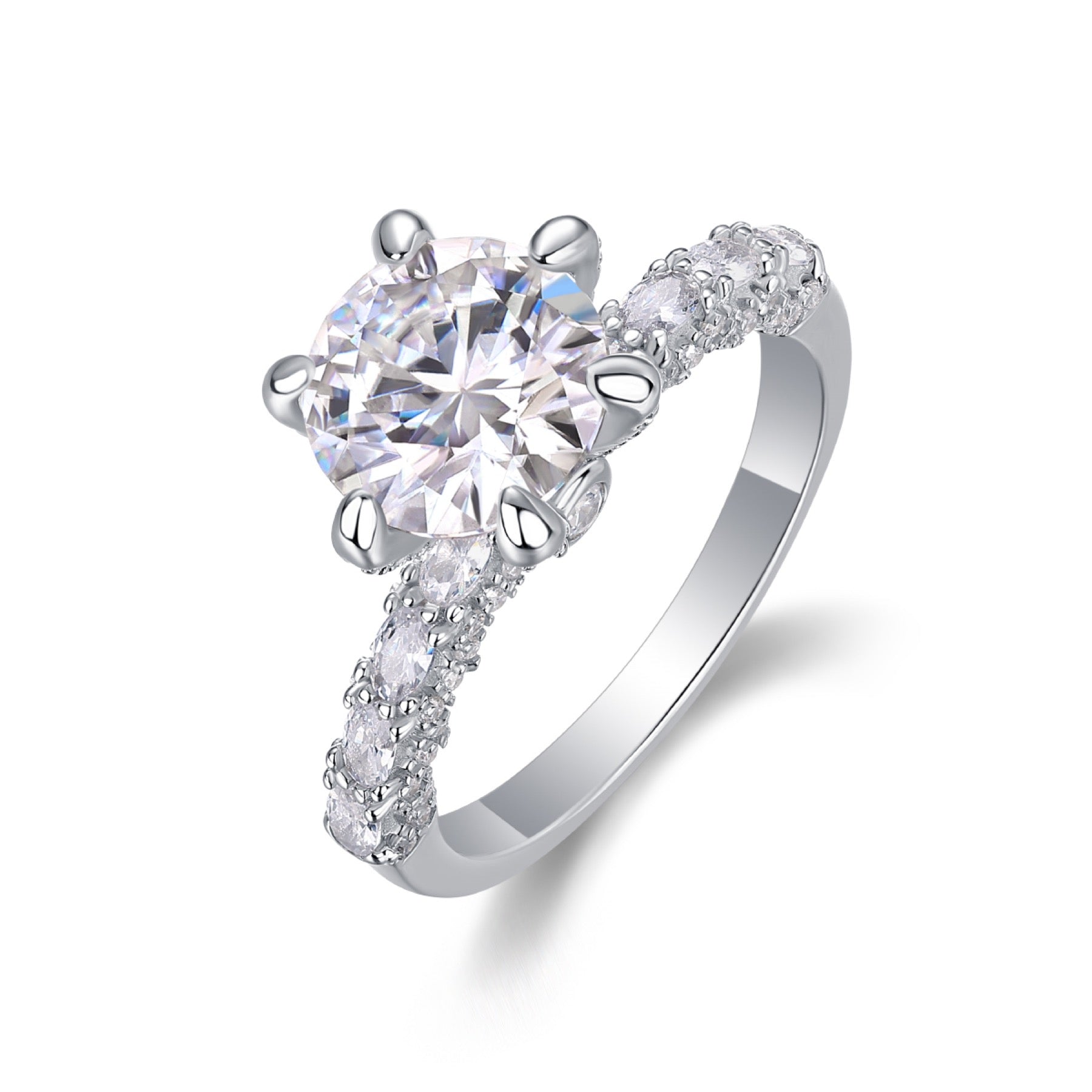 Fortuna Moissanite Solitaire Ring in Sterling Silver