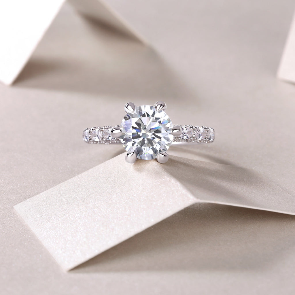 Fortuna Moissanite Solitaire Ring in Sterling Silver