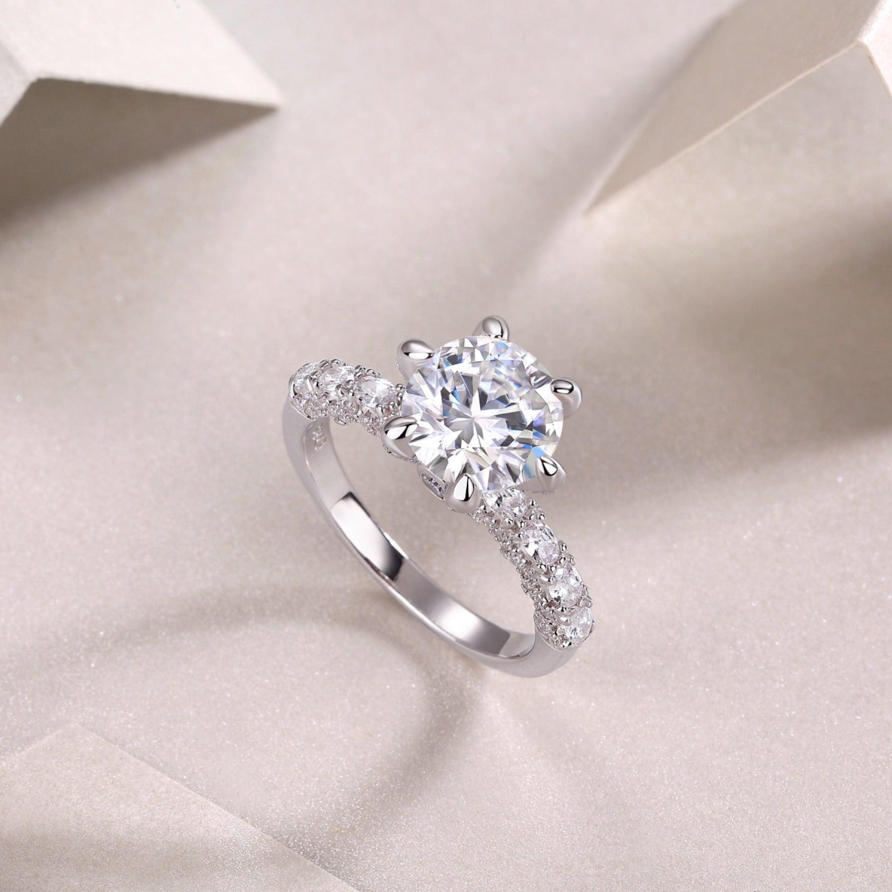 Fortuna Moissanite Solitaire Ring in Sterling Silver