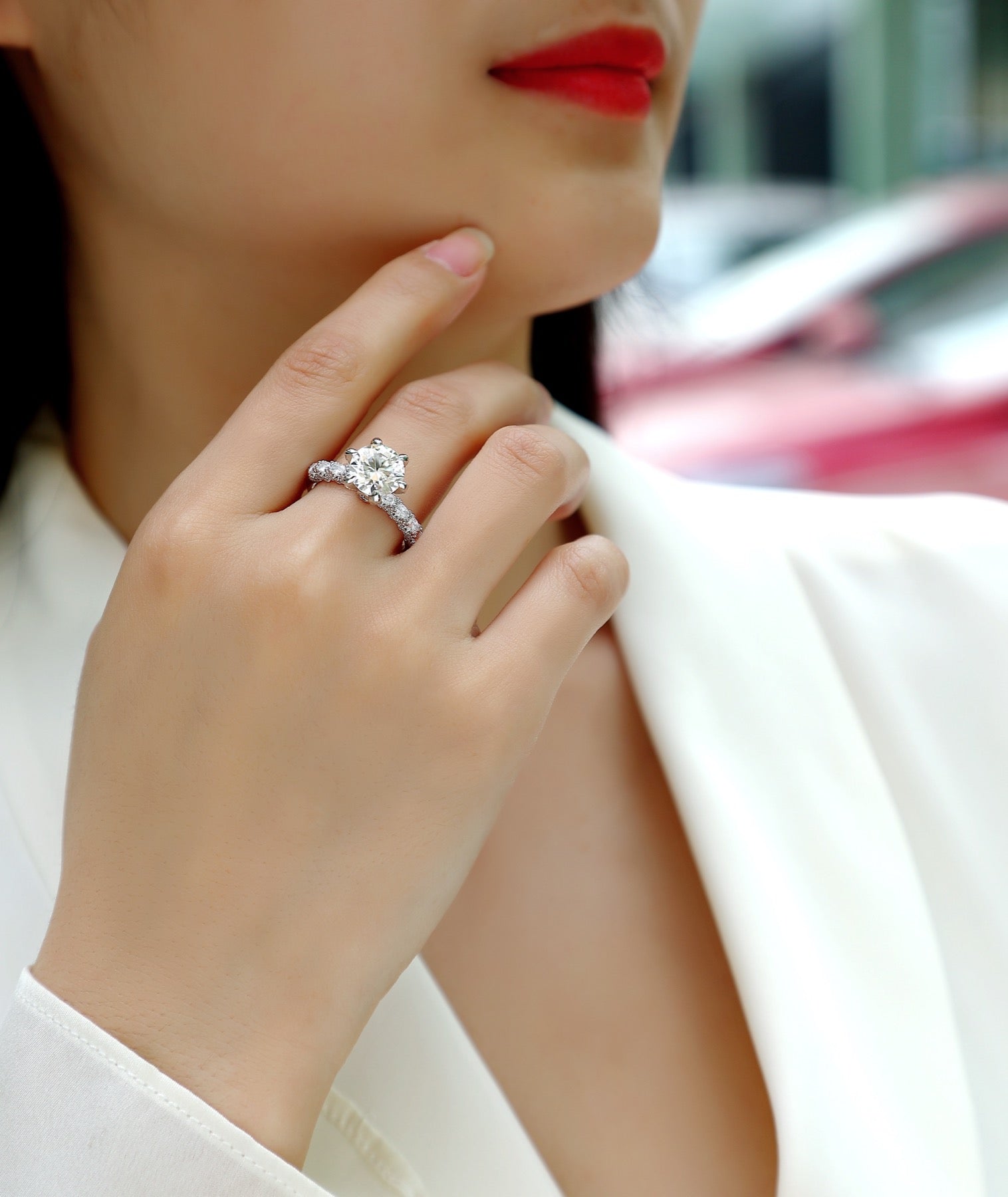 Fortuna Moissanite Solitaire Ring in Sterling Silver