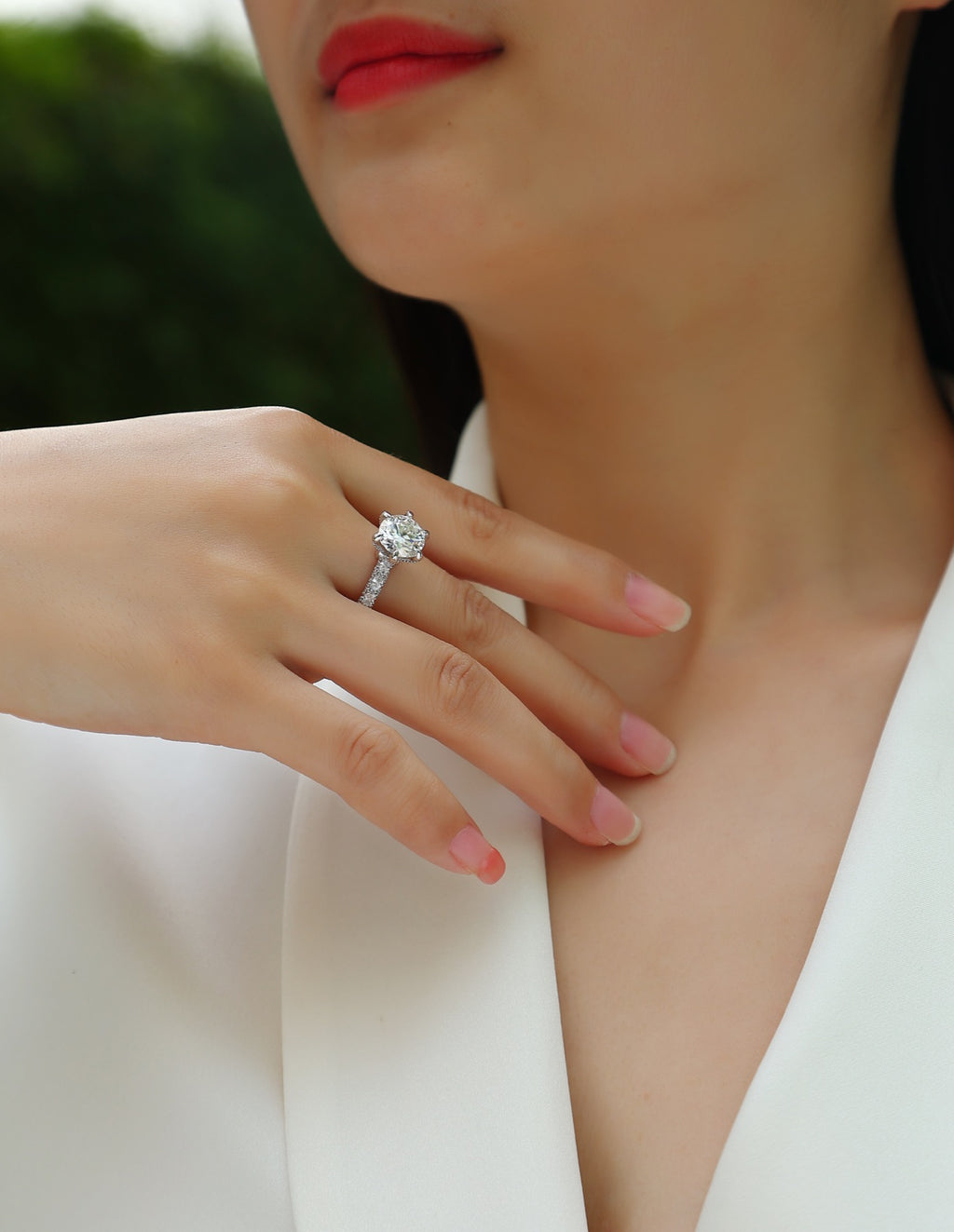 Fortuna Moissanite Solitaire Ring in Sterling Silver