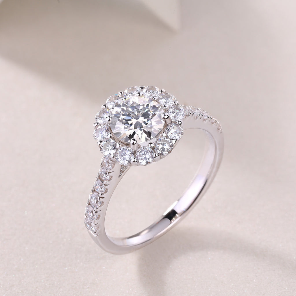 True Love 1 Carat Moissanite Halo Ring in Sterling Silver