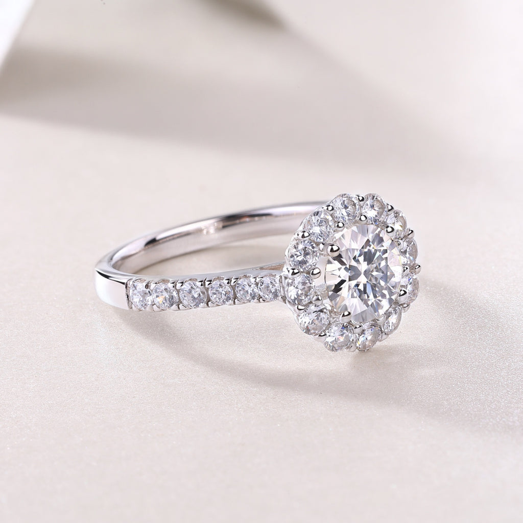 True Love 1 Carat Moissanite Halo Ring in Sterling Silver