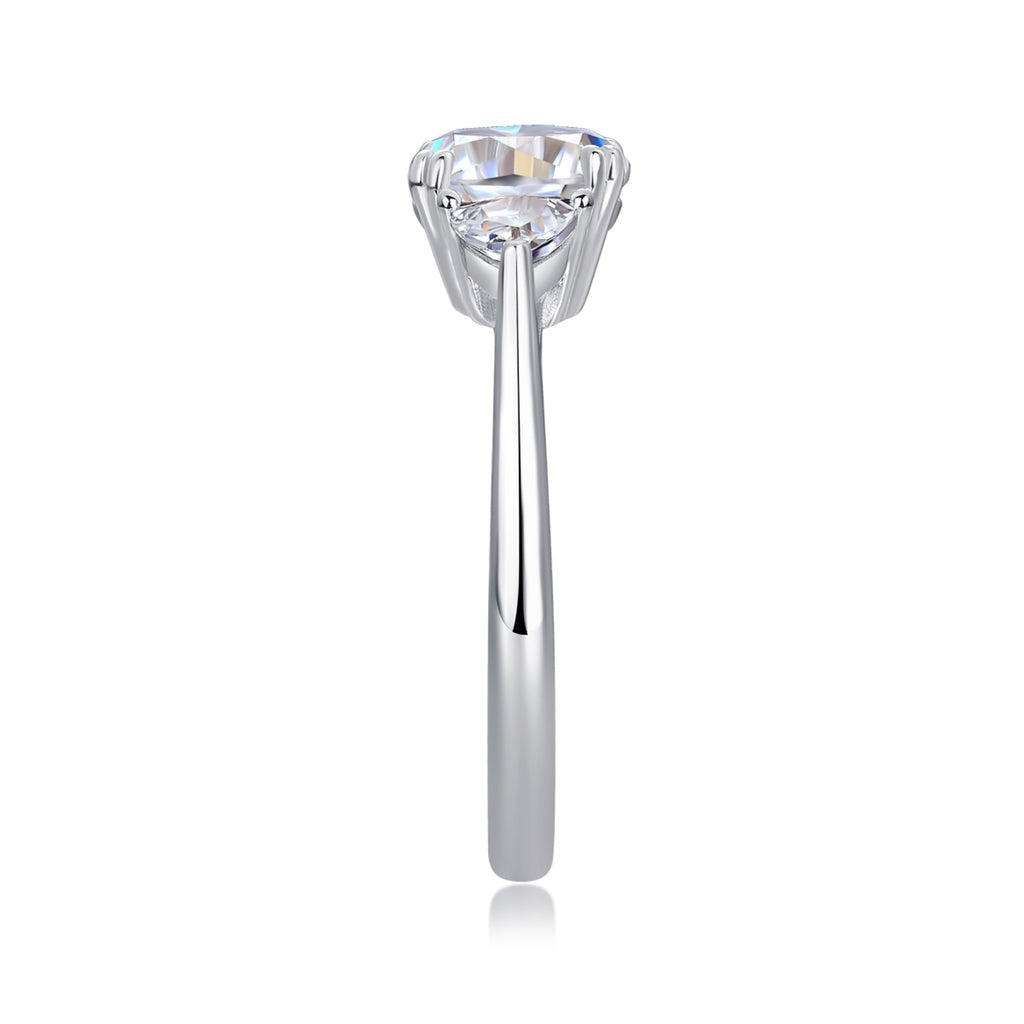 Guardian Cushion-Cut Moissanite Three-Stone Ring in Sterling Silver