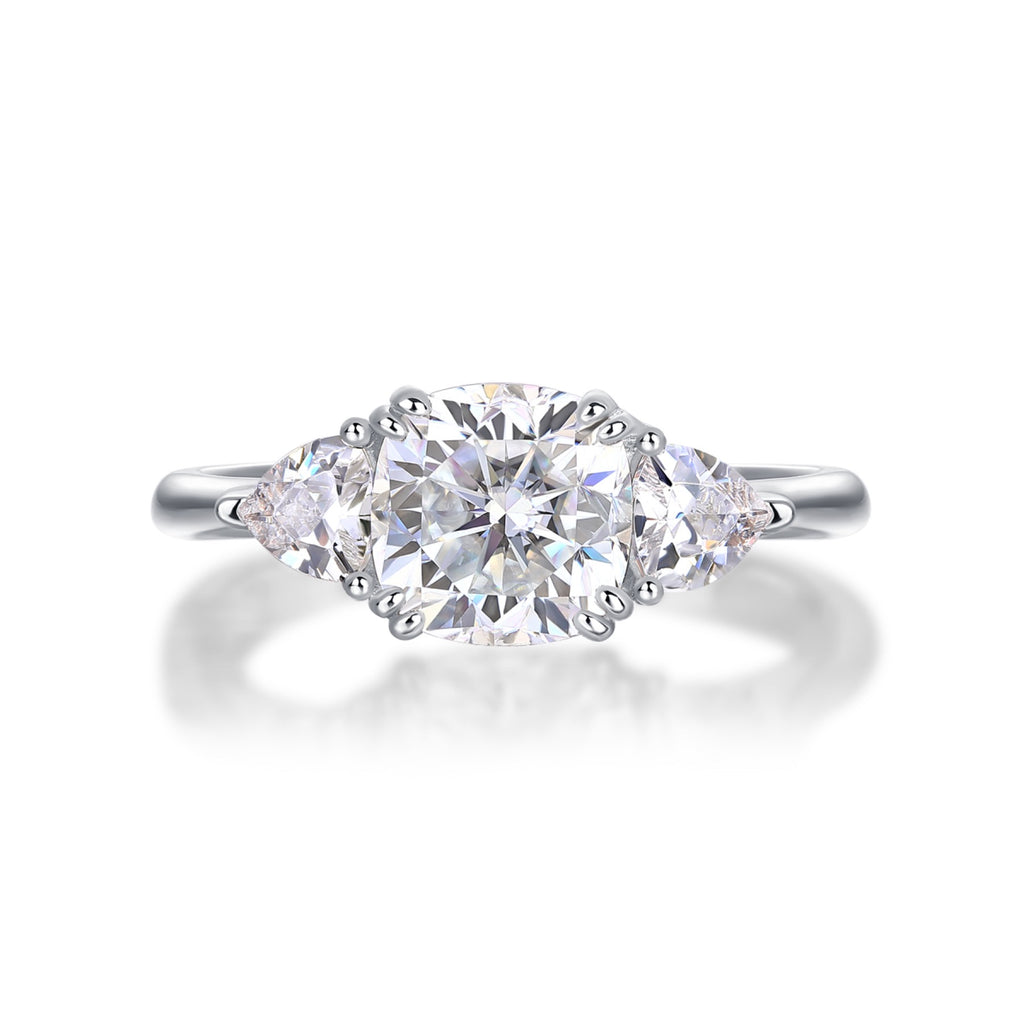 Guardian Cushion-Cut Moissanite Three-Stone Ring in Sterling Silver