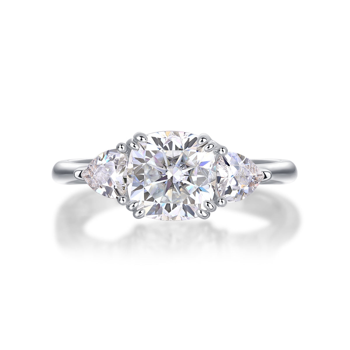 Guardian 2 Carat Cushion-Cut Moissanite Three-Stone Ring in Sterling Silver