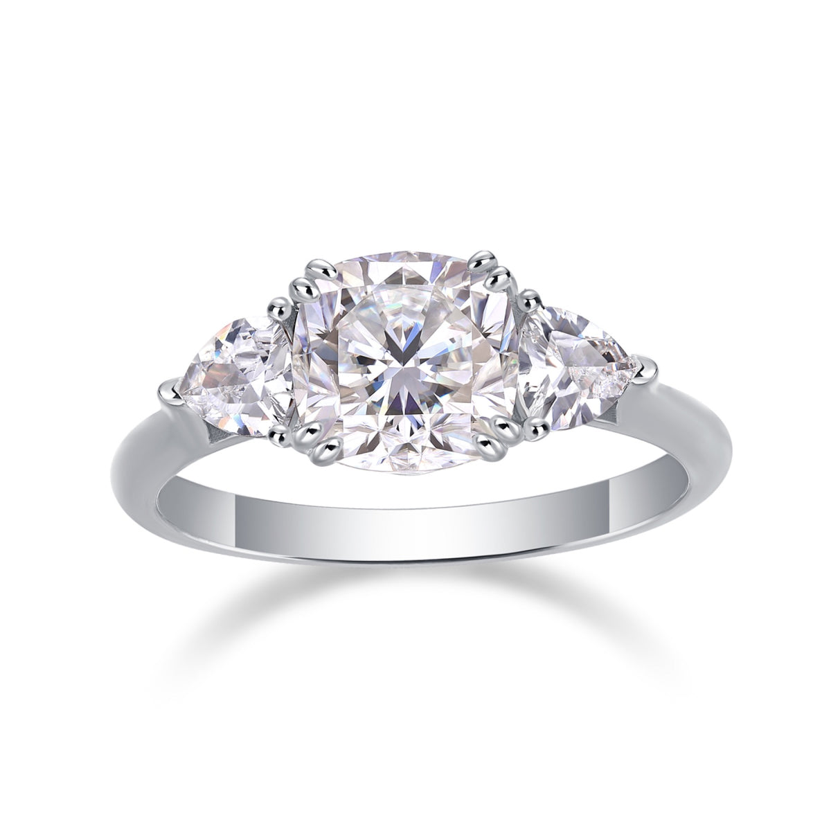 Guardian 2 Carat Cushion-Cut Moissanite Three-Stone Ring in Sterling Silver