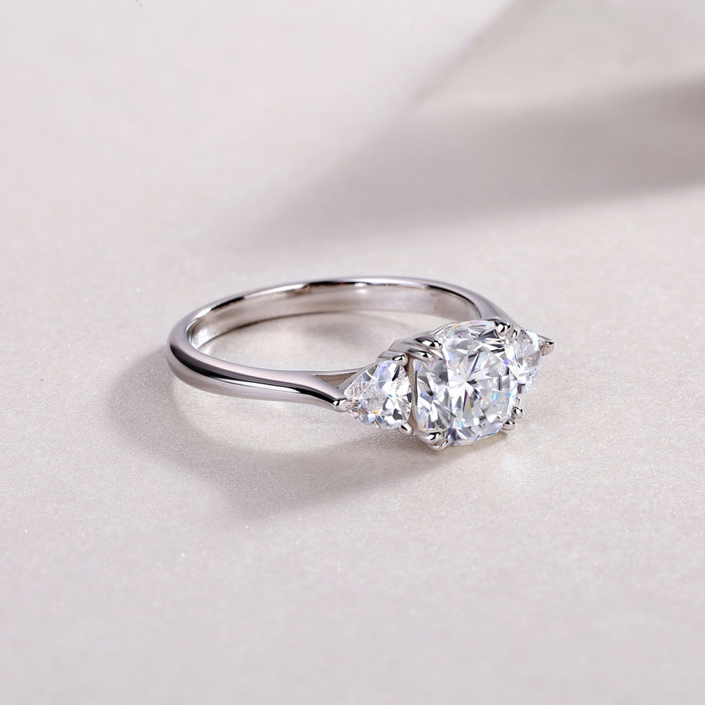 Guardian Cushion-Cut Moissanite Three-Stone Ring in Sterling Silver