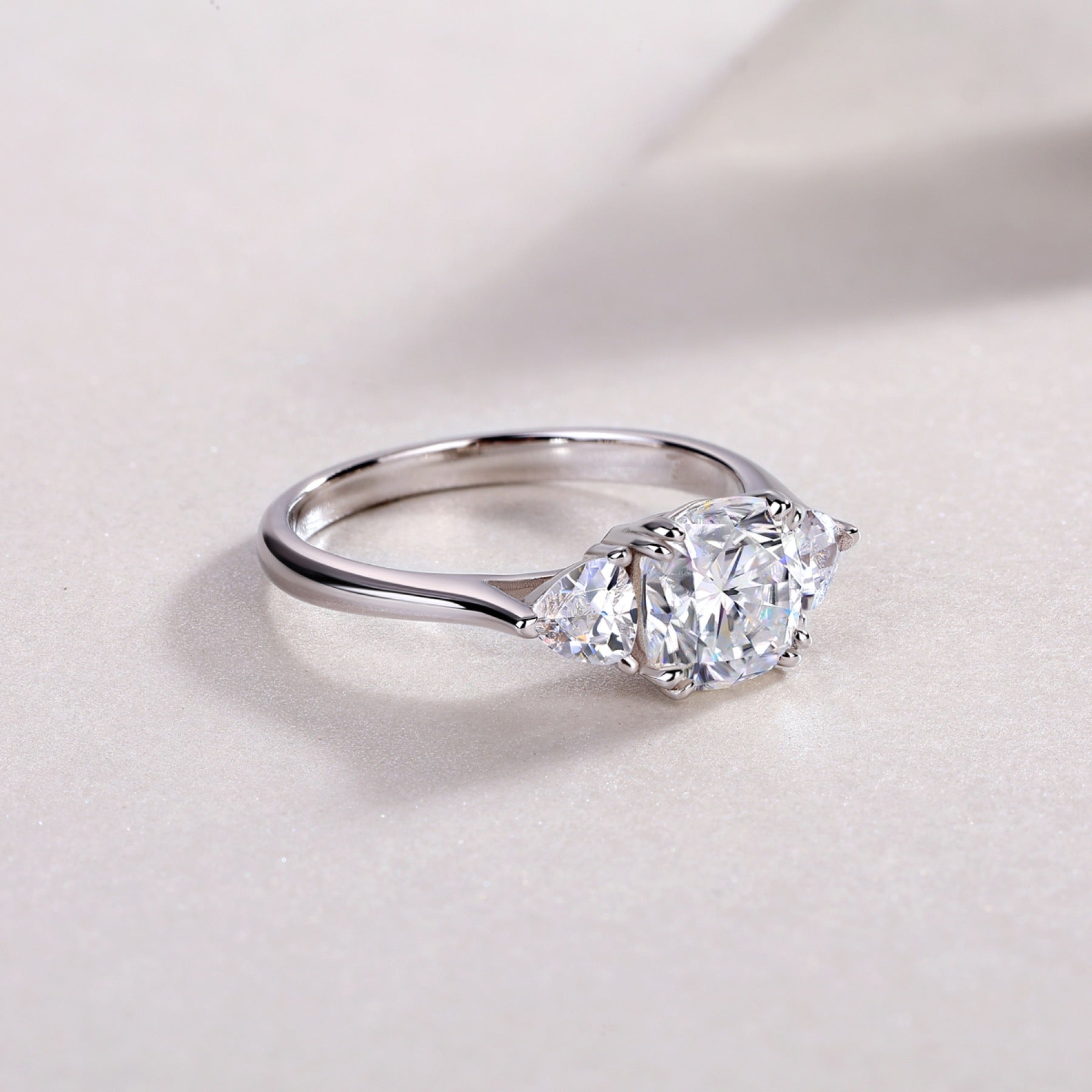 Guardian Cushion-Cut Moissanite Three-Stone Ring in Sterling Silver