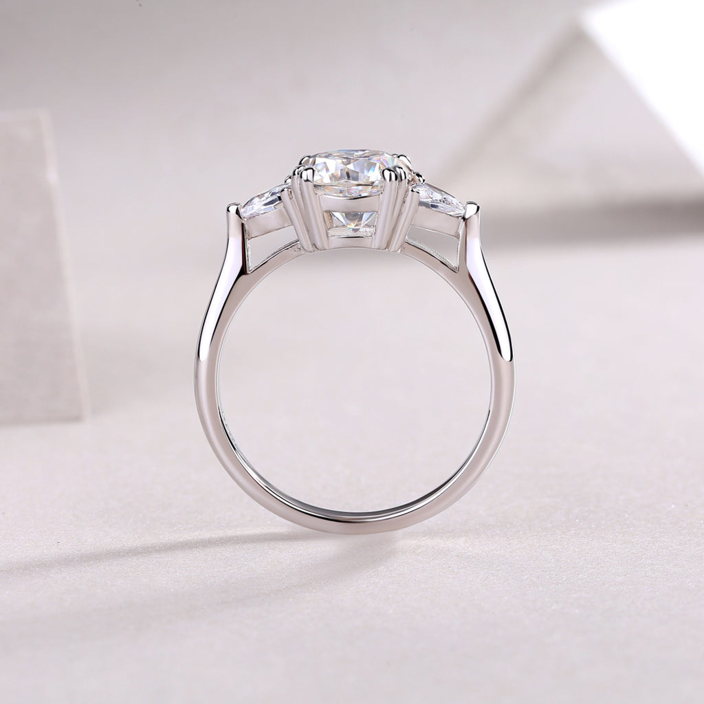 Guardian Cushion-Cut Moissanite Three-Stone Ring in Sterling Silver