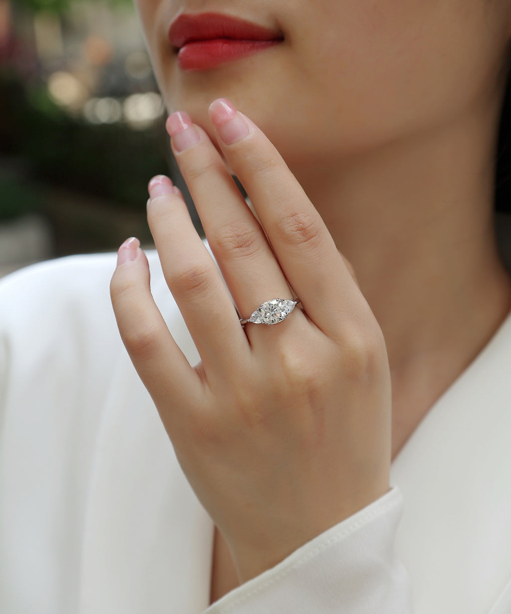 Guardian Cushion-Cut Moissanite Three-Stone Ring in Sterling Silver