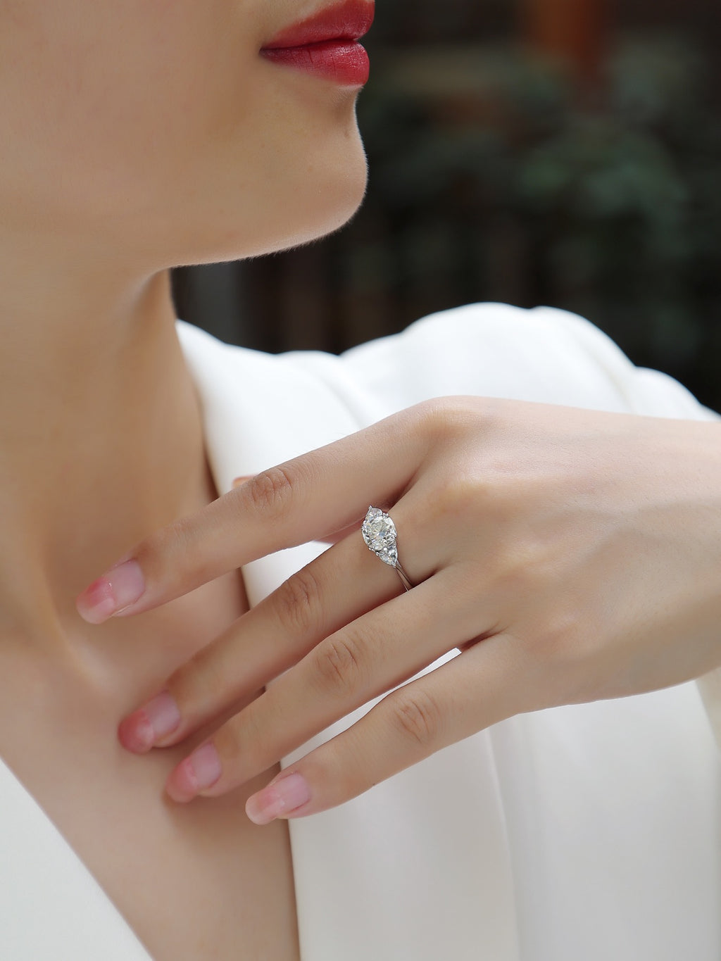 Guardian Cushion-Cut Moissanite Three-Stone Ring in Sterling Silver
