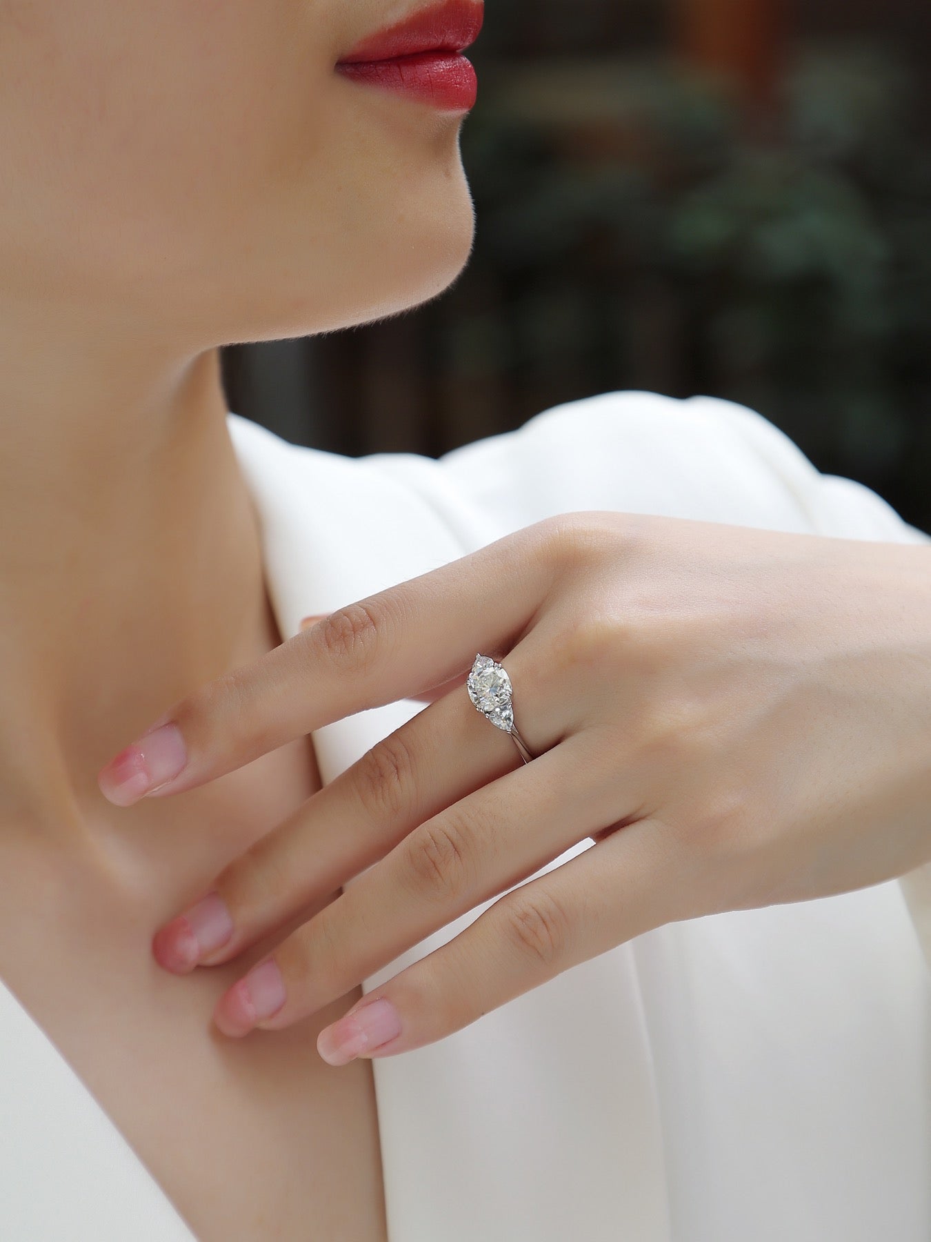 Guardian Cushion-Cut Moissanite Three-Stone Ring in Sterling Silver