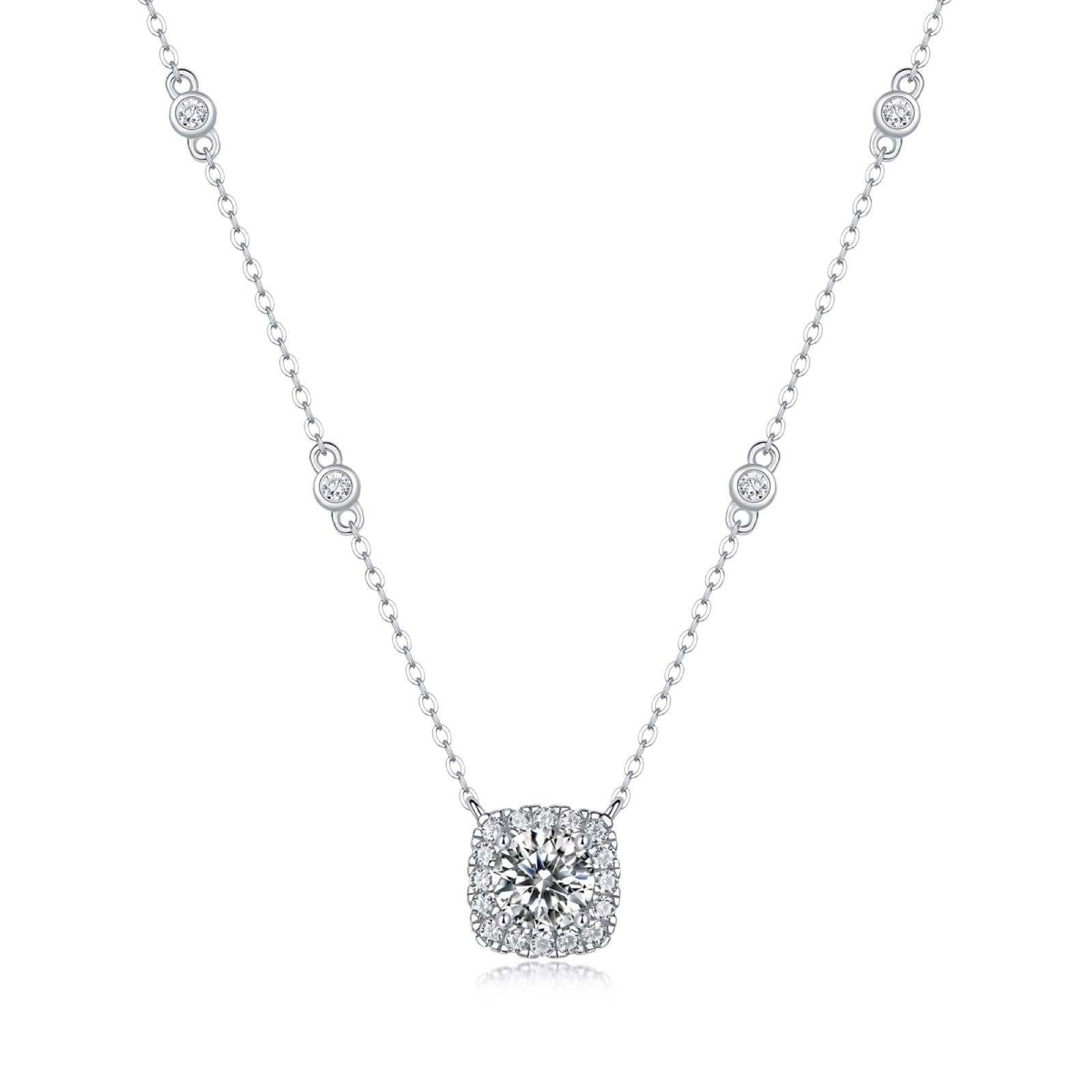 Destiny 1 Carat Moissanite Halo Pendant Necklace in Sterling Silver