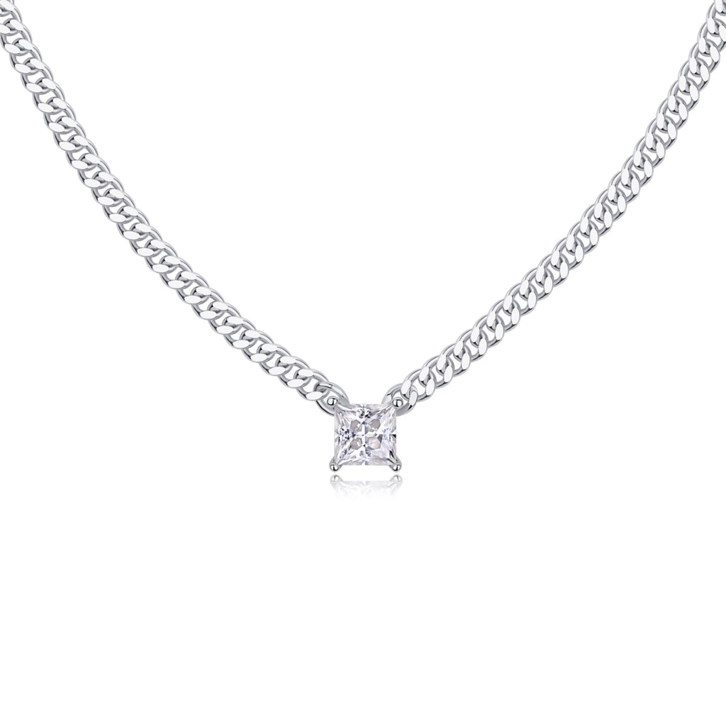 Bravado Square-Cut Moissanite Cuban Chain Necklace in Sterling Silver