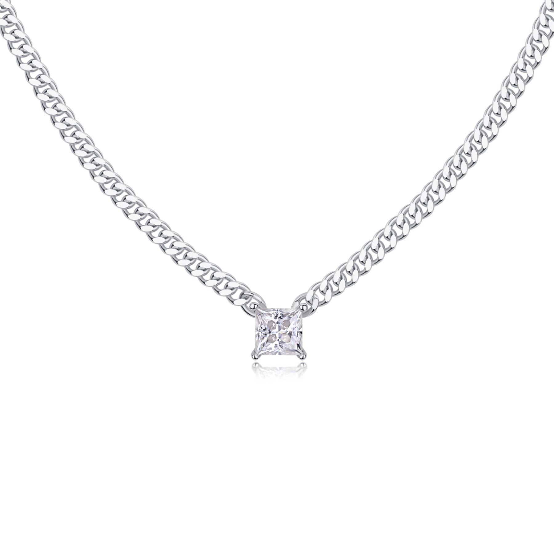 Bravado Square-Cut Moissanite Cuban Chain Necklace in Sterling Silver