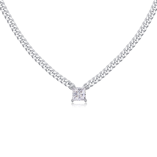 Bravado Square-Cut Moissanite Cuban Chain Necklace in Sterling Silver