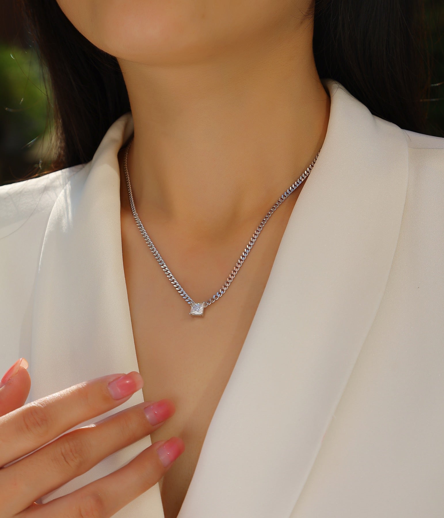 Bravado Square-Cut Moissanite Cuban Chain Necklace in Sterling Silver