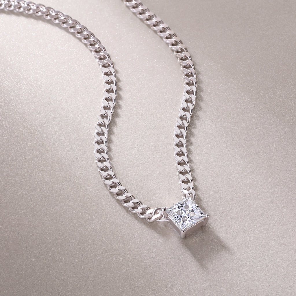 Bravado Square-Cut Moissanite Cuban Chain Necklace in Sterling Silver