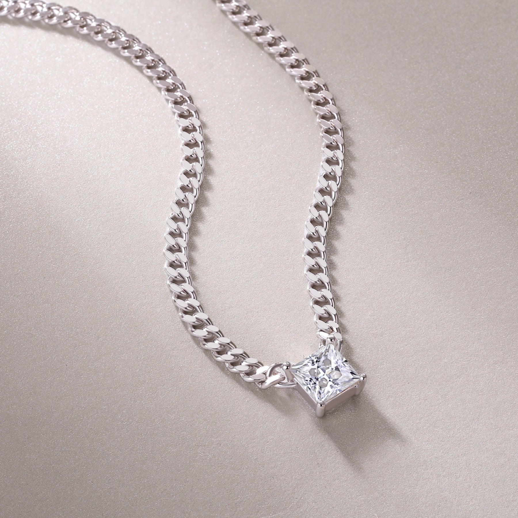 Bravado Square-Cut Moissanite Cuban Chain Necklace in Sterling Silver