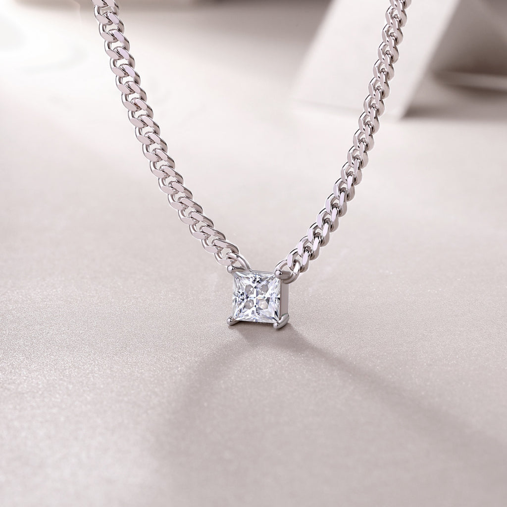 Bravado Square-Cut Moissanite Cuban Chain Necklace in Sterling Silver