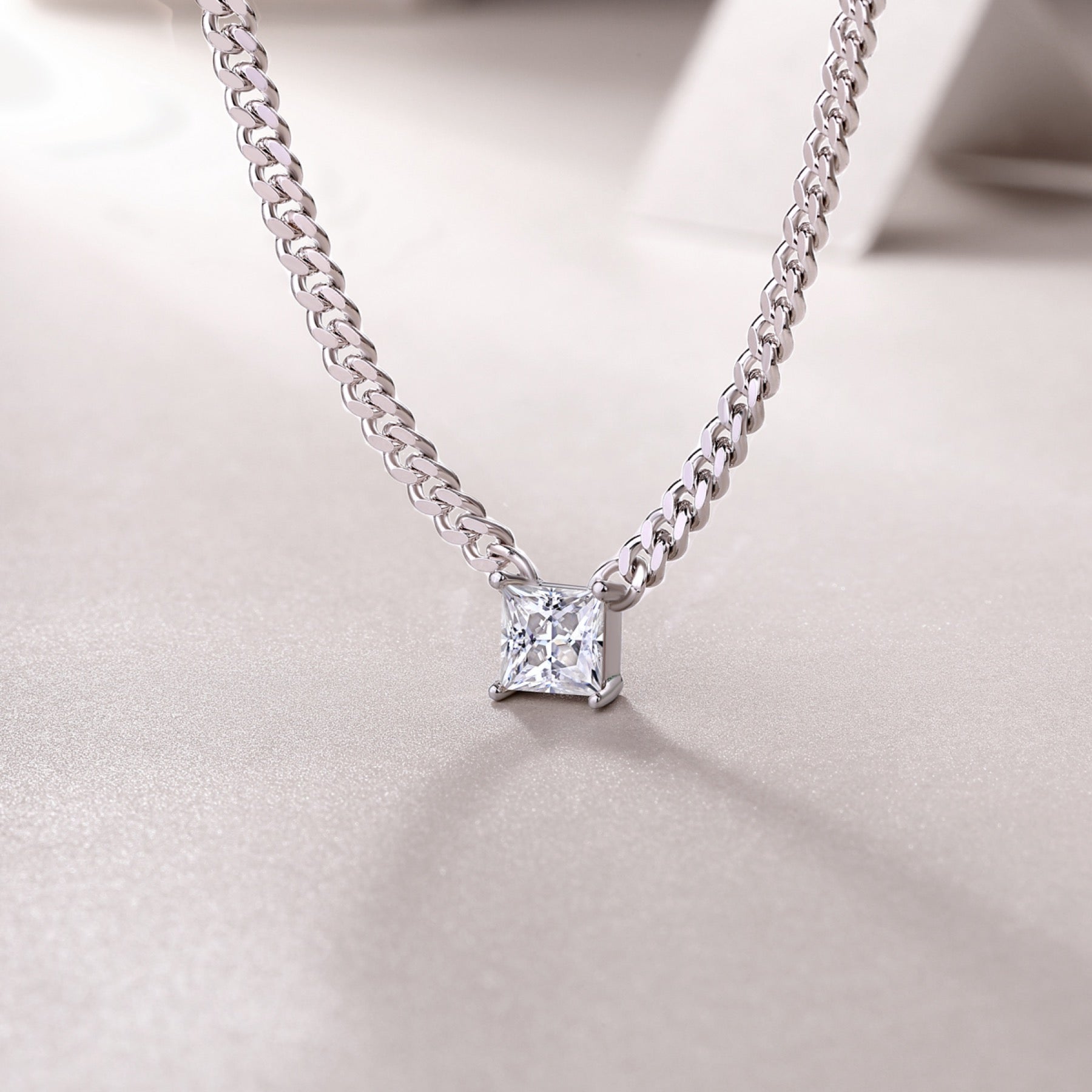 Bravado Square-Cut Moissanite Cuban Chain Necklace in Sterling Silver