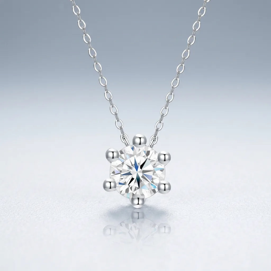 Rosé Moissanite Solitaire Pendant Necklace in Sterling Silver