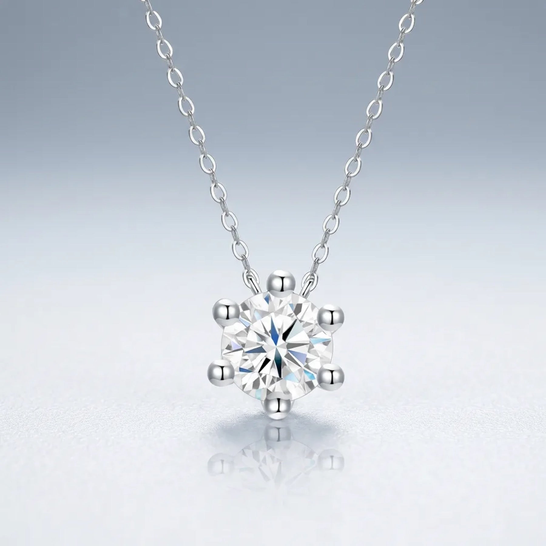 Rosé Moissanite Solitaire Pendant Necklace in Sterling Silver