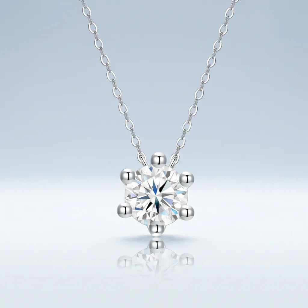 Rosé Moissanite Solitaire Pendant Necklace in Sterling Silver