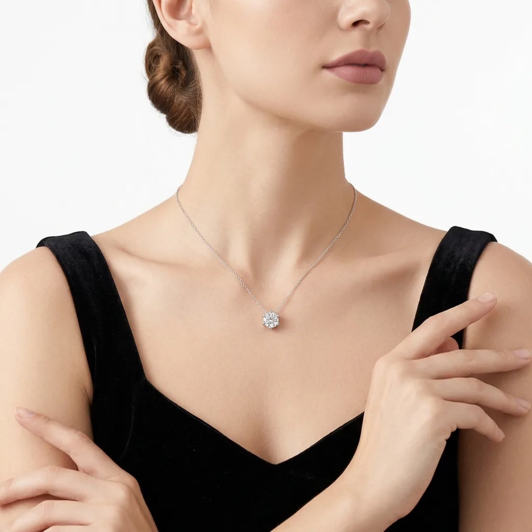 Rosé Moissanite Solitaire Pendant Necklace in Sterling Silver