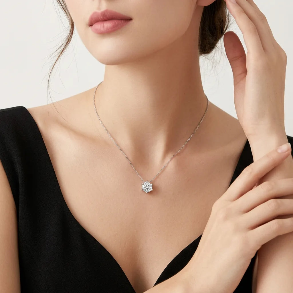 Rosé Moissanite Solitaire Pendant Necklace in Sterling Silver