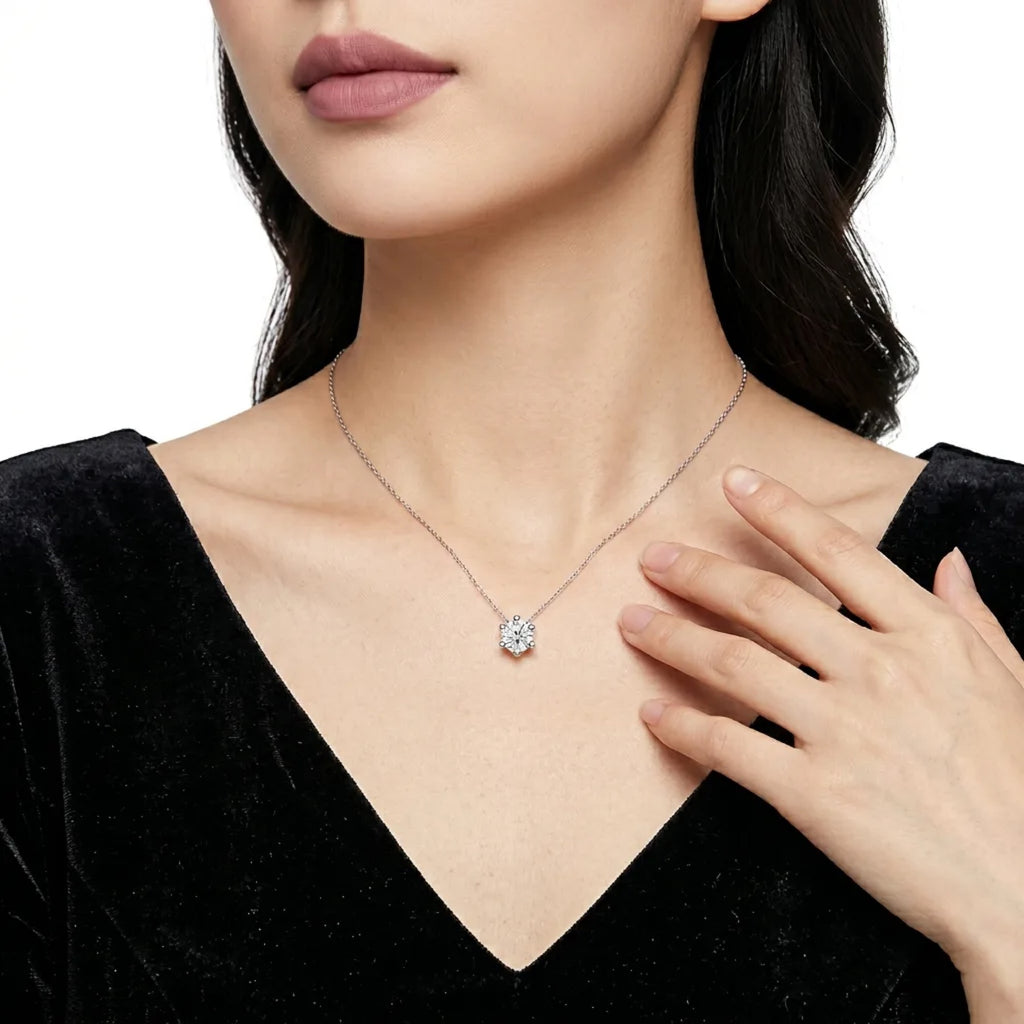 Rosé Moissanite Solitaire Pendant Necklace in Sterling Silver