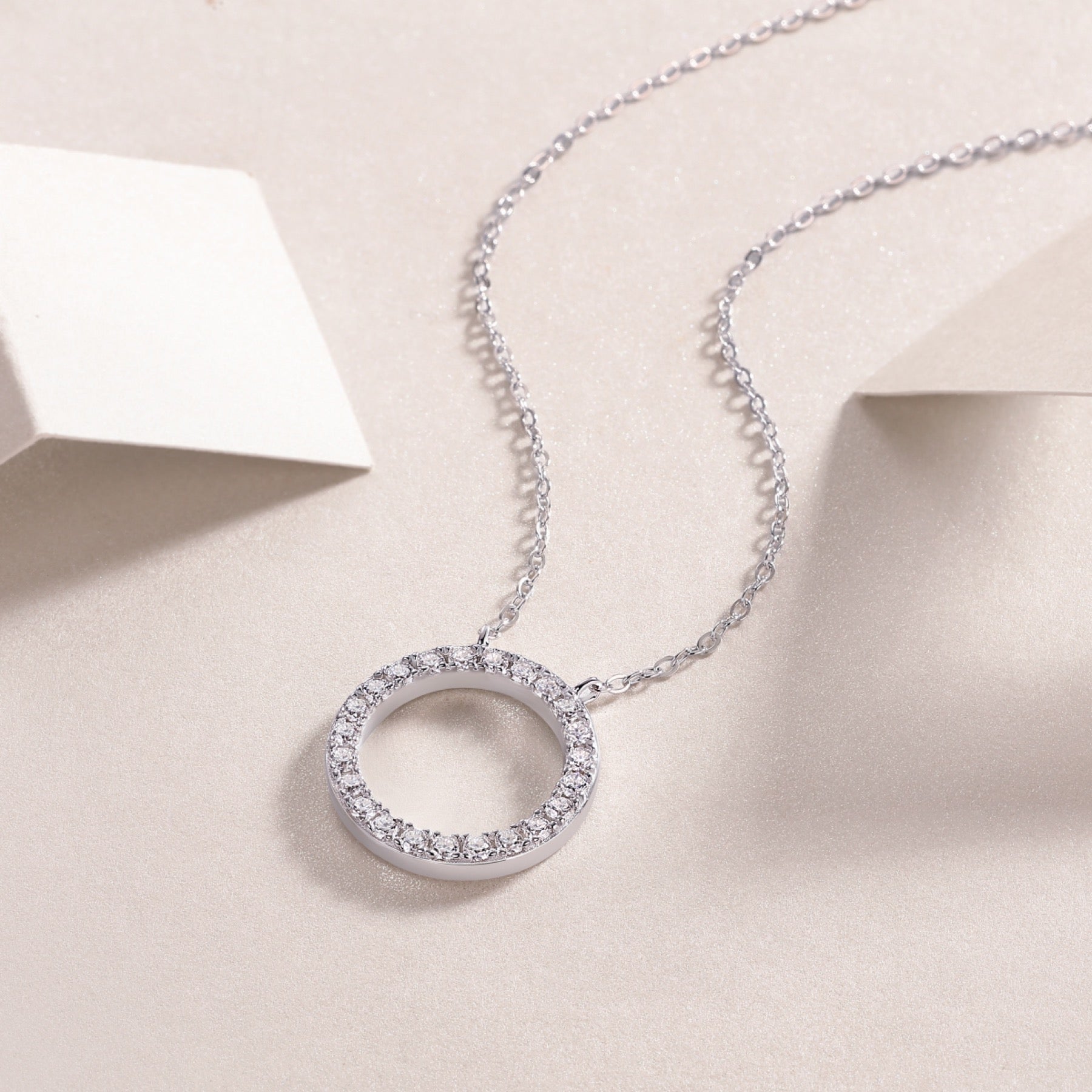 Orbit Moissanite Open Circle Necklace in Sterling Silver