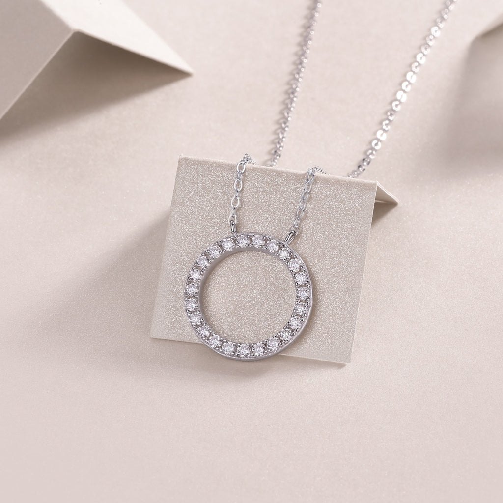 Orbit Moissanite Open Circle Necklace in Sterling Silver