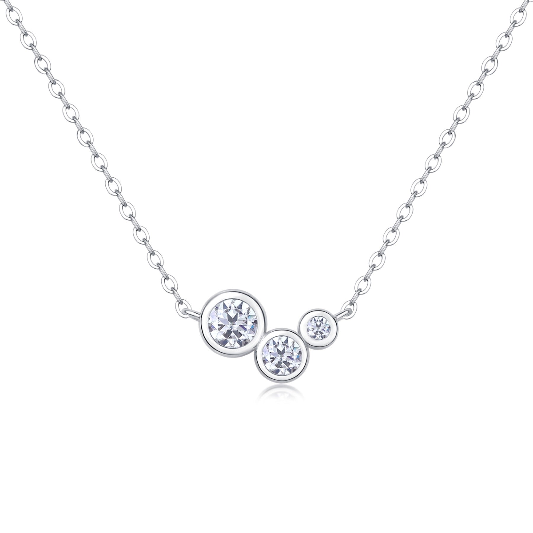 Dewfall Moissanite Three-Stone Necklace in Sterling Silver