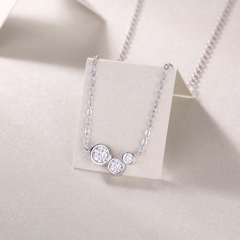 Dewfall Moissanite Three-Stone Necklace in Sterling Silver