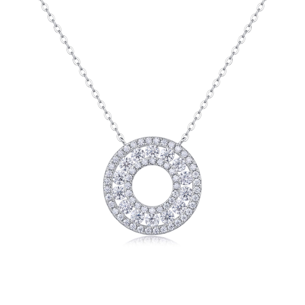 Concentric Moissanite Double Circle Necklace in Sterling Silver