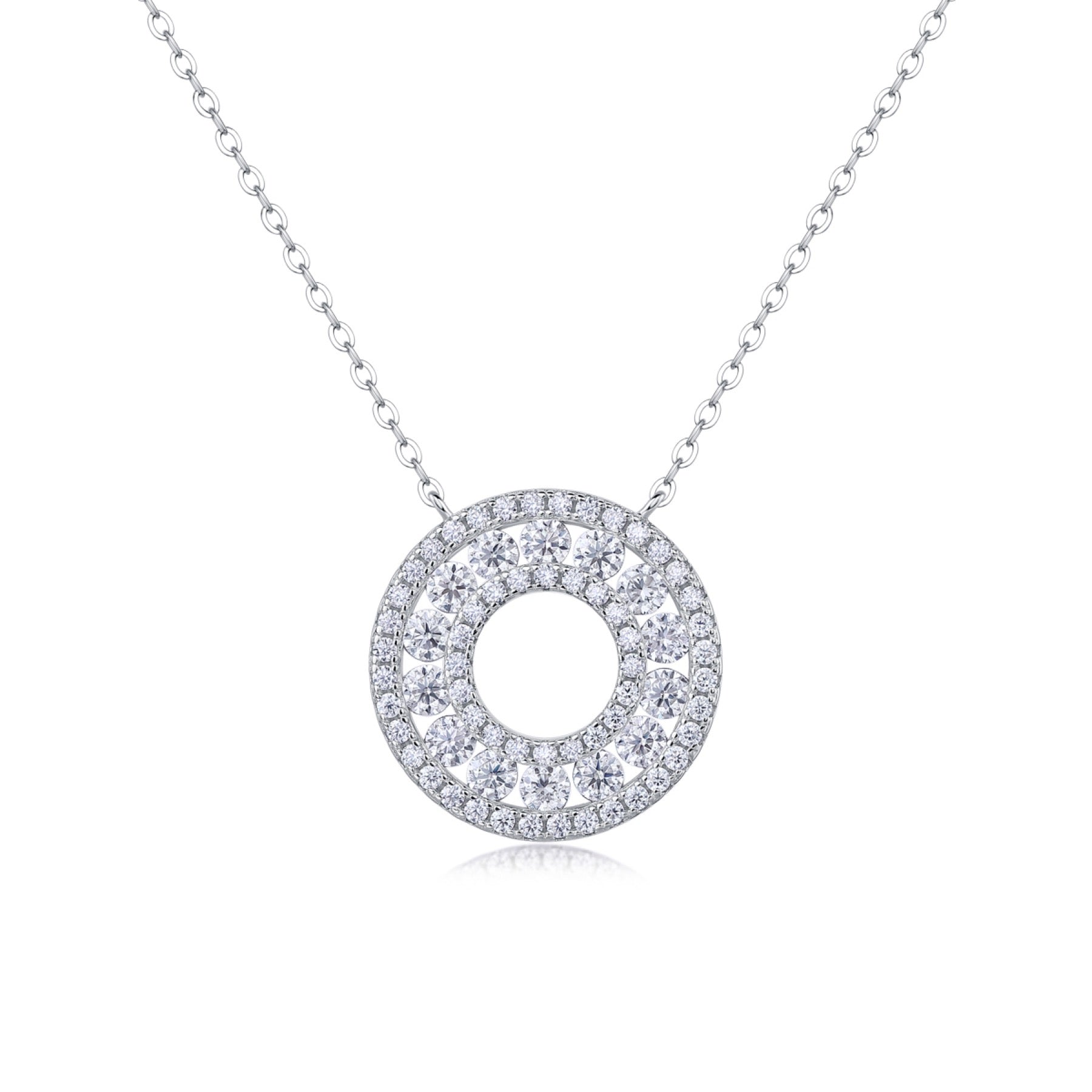 Concentric Moissanite Double Circle Necklace in Sterling Silver