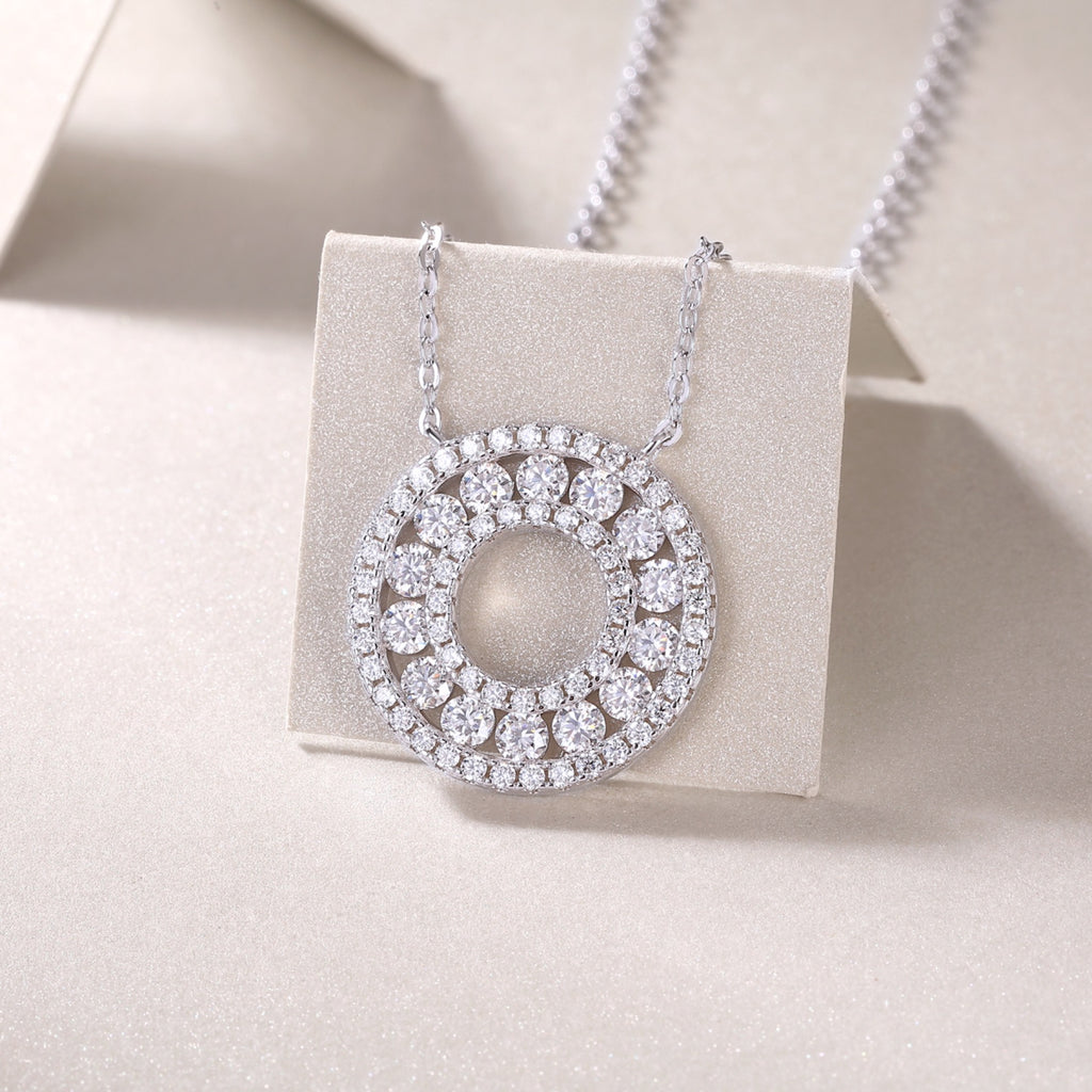 Concentric Moissanite Double Circle Necklace in Sterling Silver