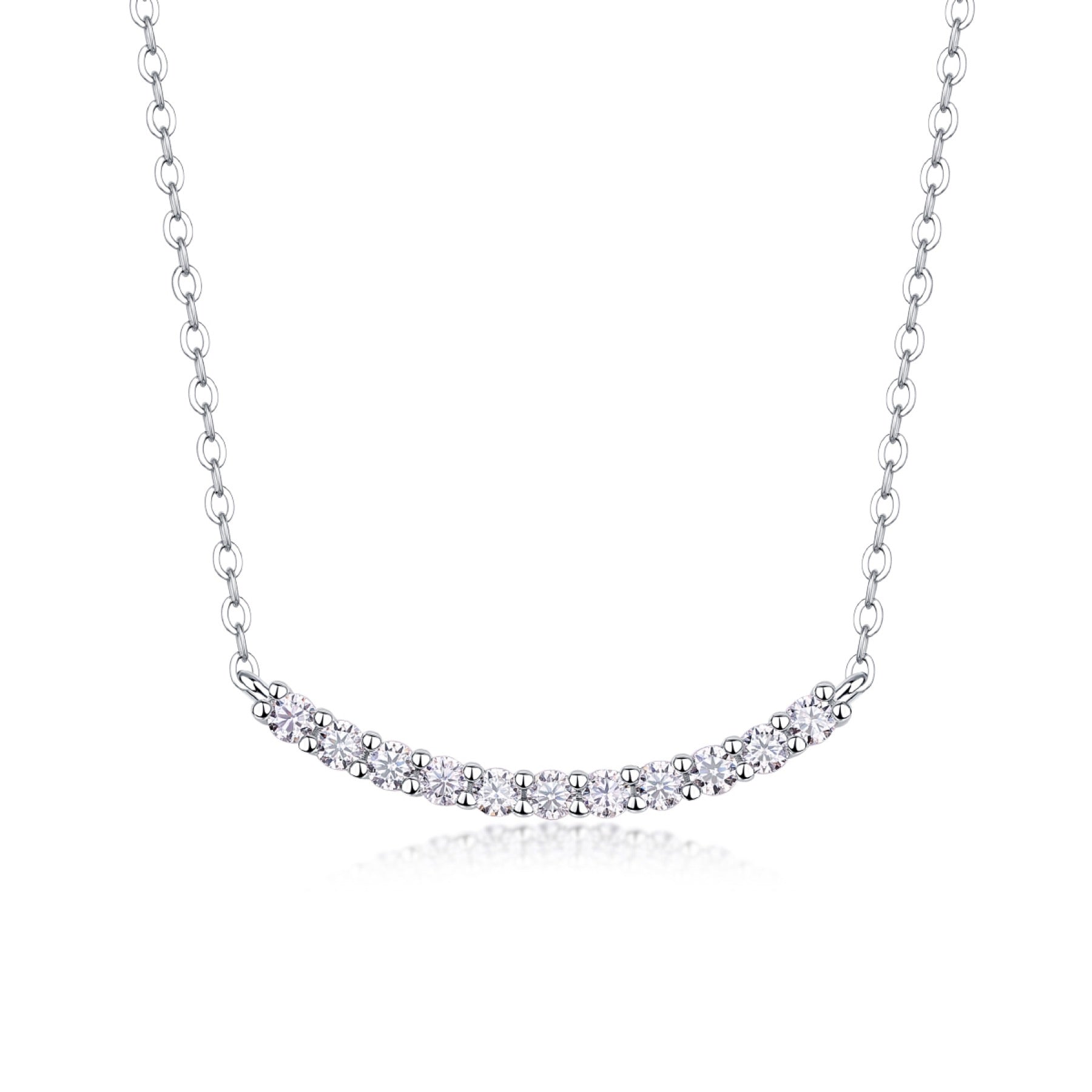 Ease Moissanite Curved Bar Necklace in Sterling Silver
