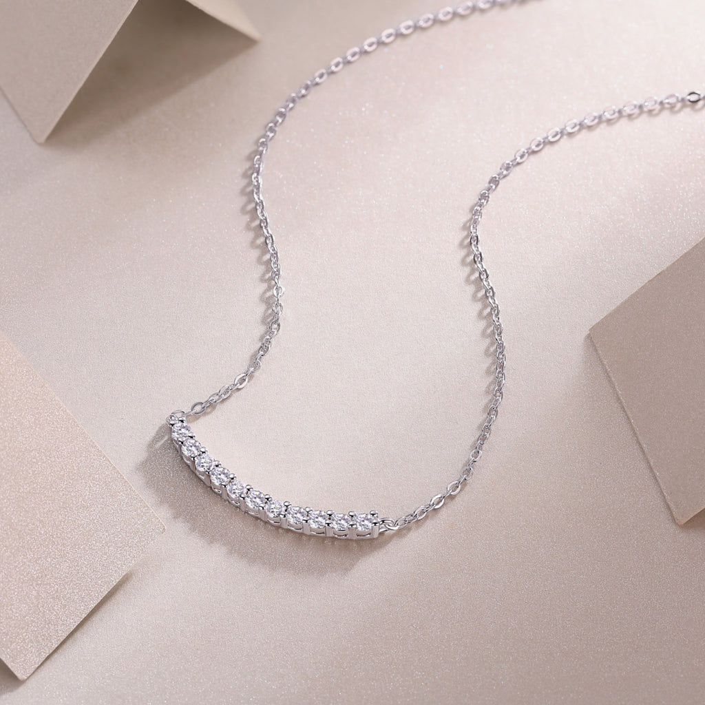 Ease Moissanite Curved Bar Necklace in Sterling Silver