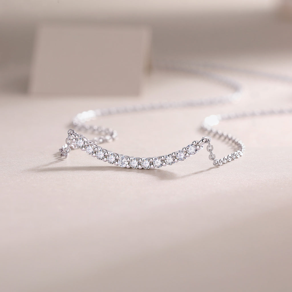 Ease Moissanite Curved Bar Necklace in Sterling Silver