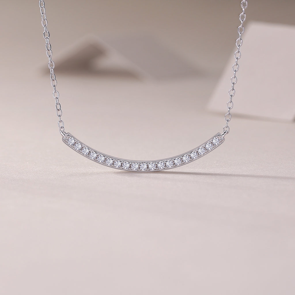 Grace Moissanite Curved Bar Necklace in Sterling Silver