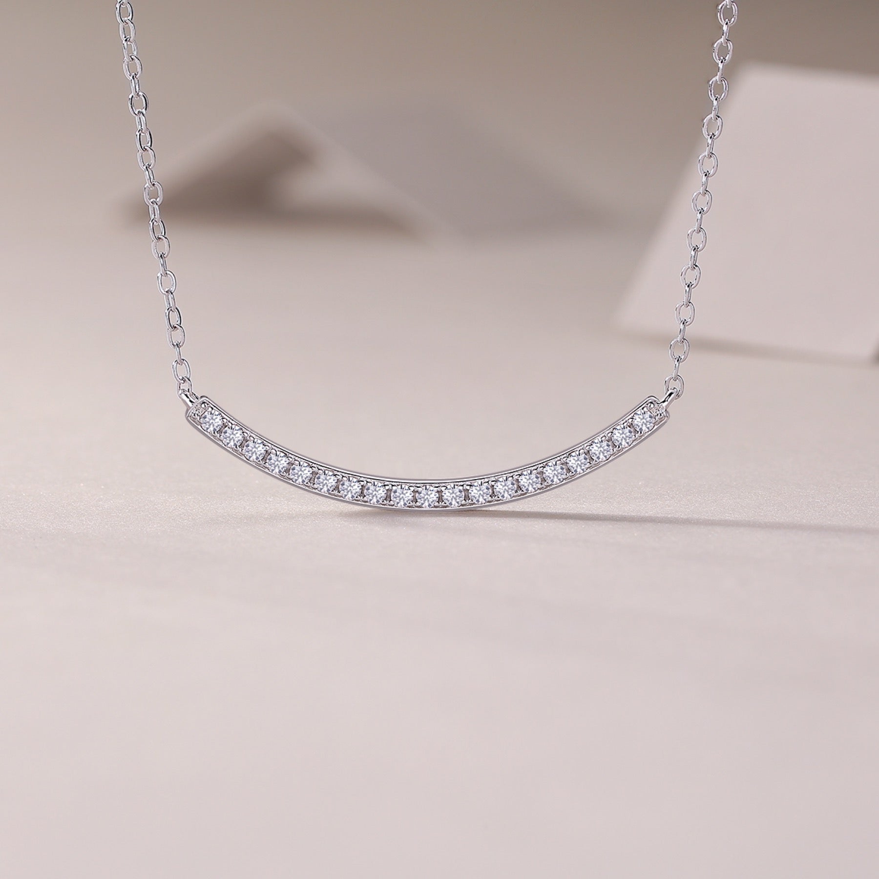 Grace Moissanite Curved Bar Necklace in Sterling Silver